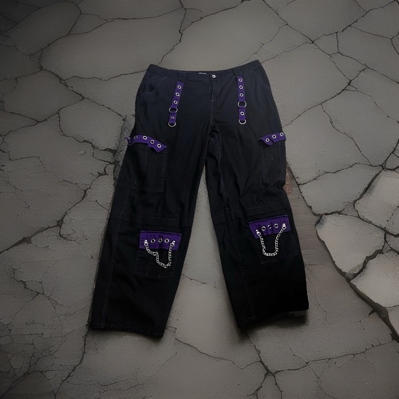 Hot Topic Pants - Hot Topic Black Purple Pants Chains Womans 18 Goth Rave Emo Grommet Cargo Punk
